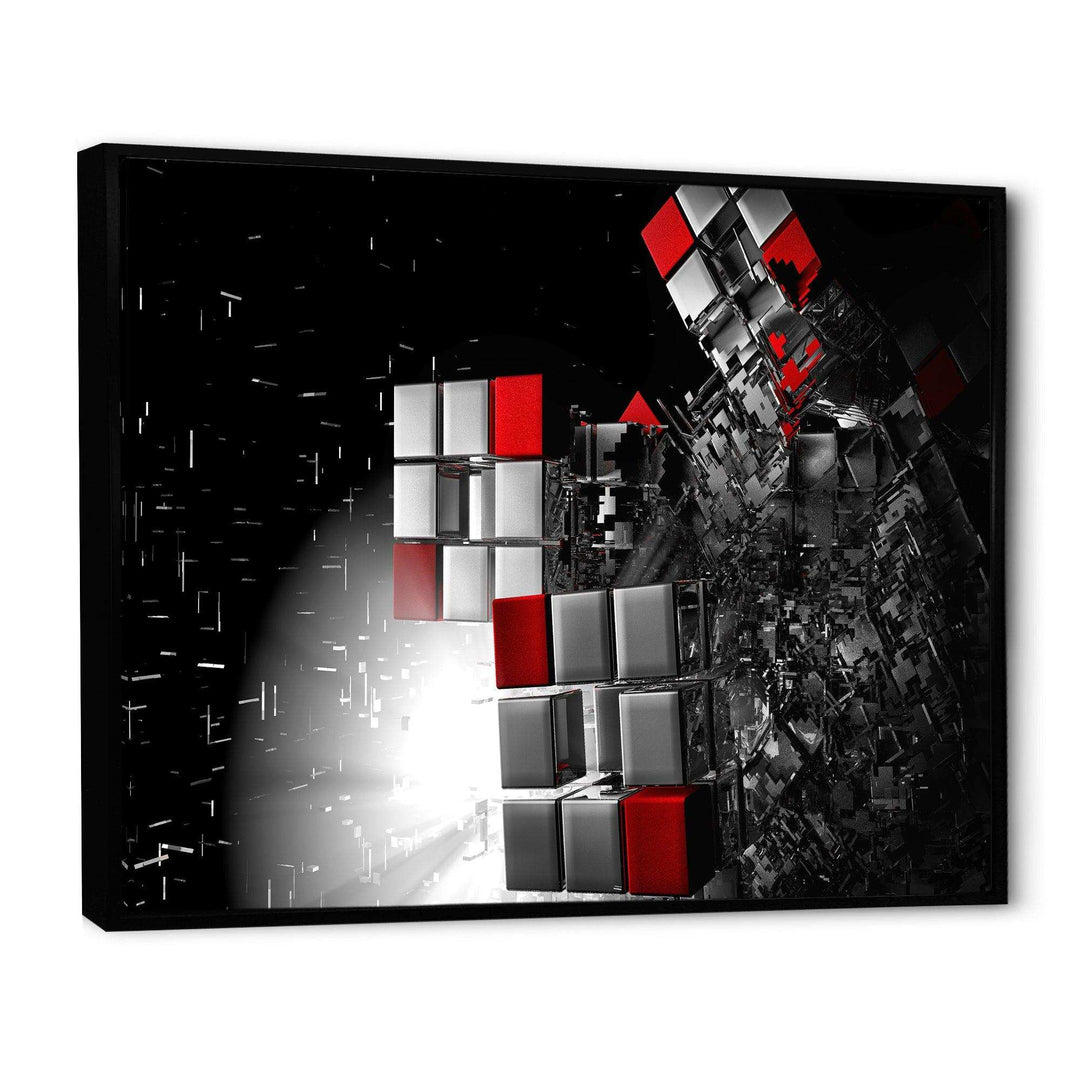 Fractal Red White Cubes - Modern Living Room Wall Decor