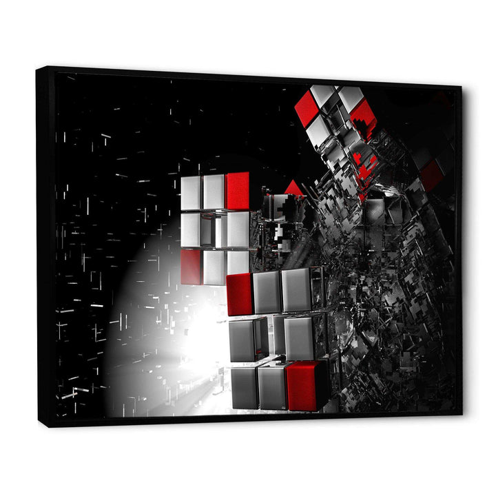 Fractal Red White Cubes - Modern Living Room Wall Decor