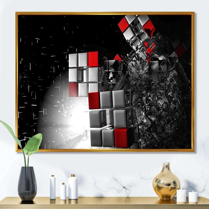 Fractal Red White Cubes - Modern Living Room Wall Decor