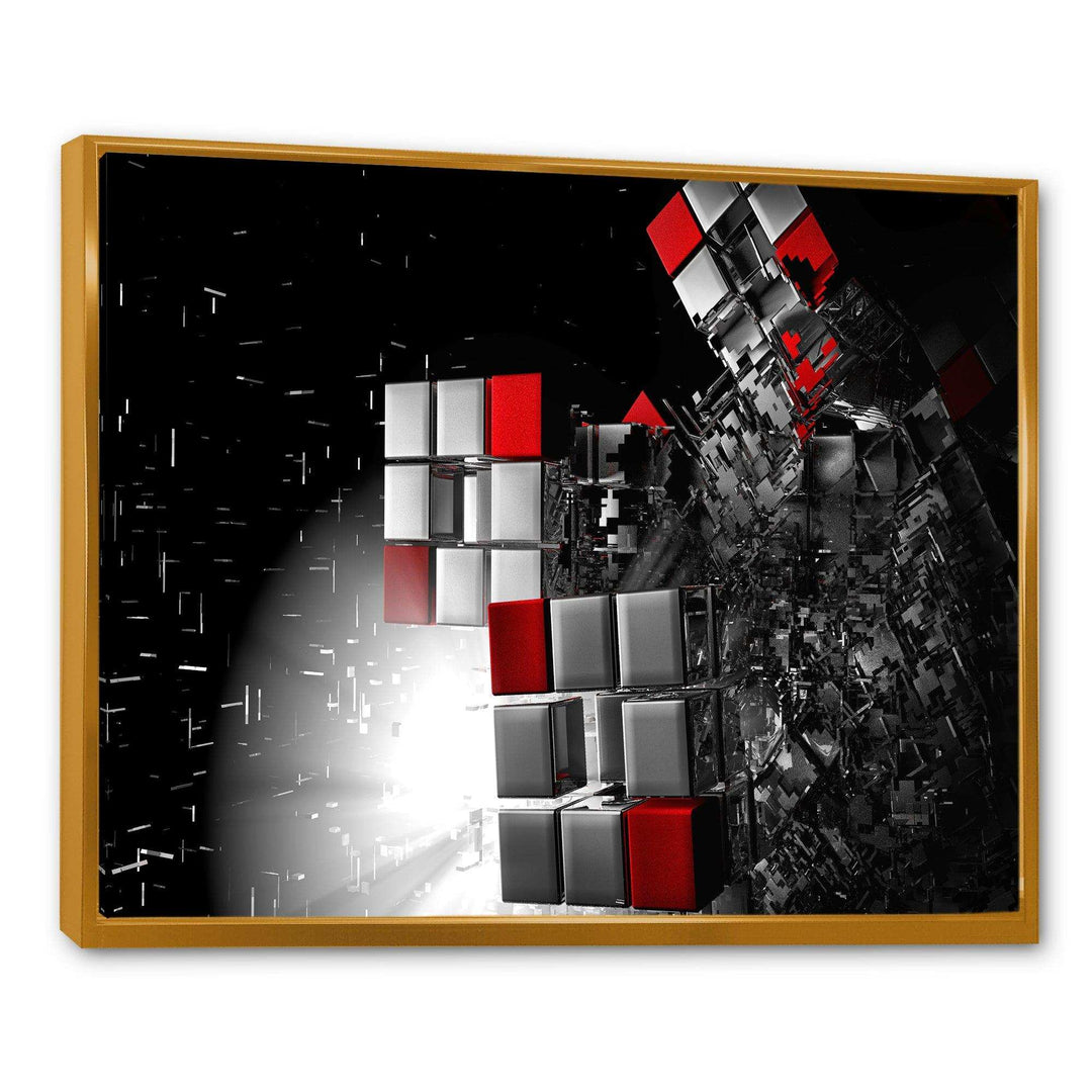 Fractal Red White Cubes - Modern Living Room Wall Decor