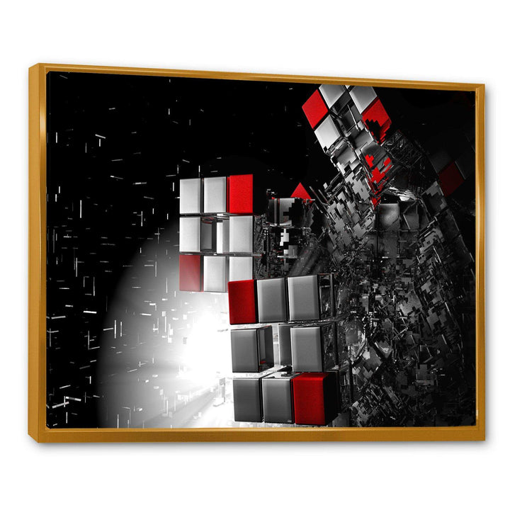 Fractal Red White Cubes - Modern Living Room Wall Decor