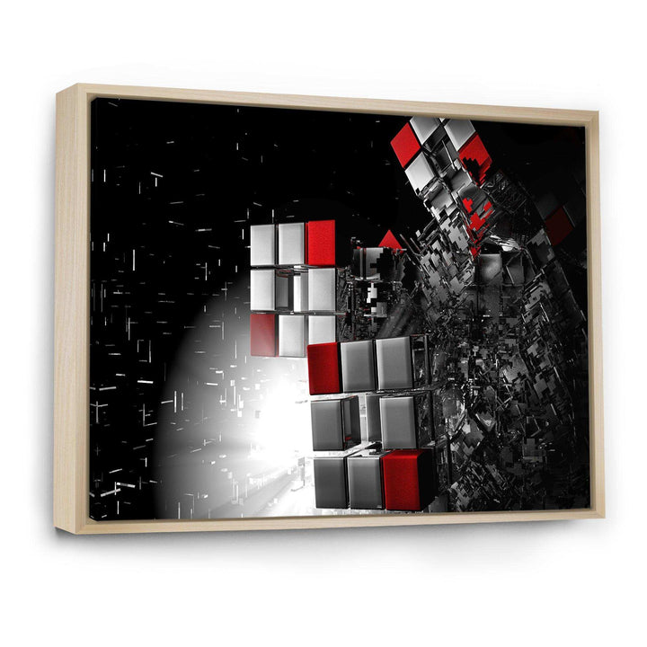 Fractal Red White Cubes - Modern Living Room Wall Decor