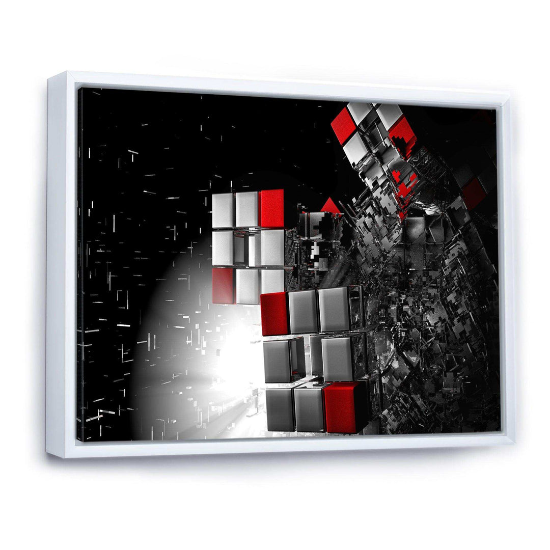 Fractal Red White Cubes - Modern Living Room Wall Decor
