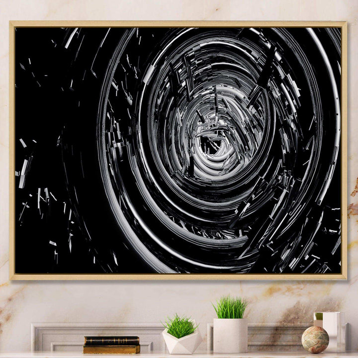 Fractal Black Whirlwind - Modern Canvas Wall Art