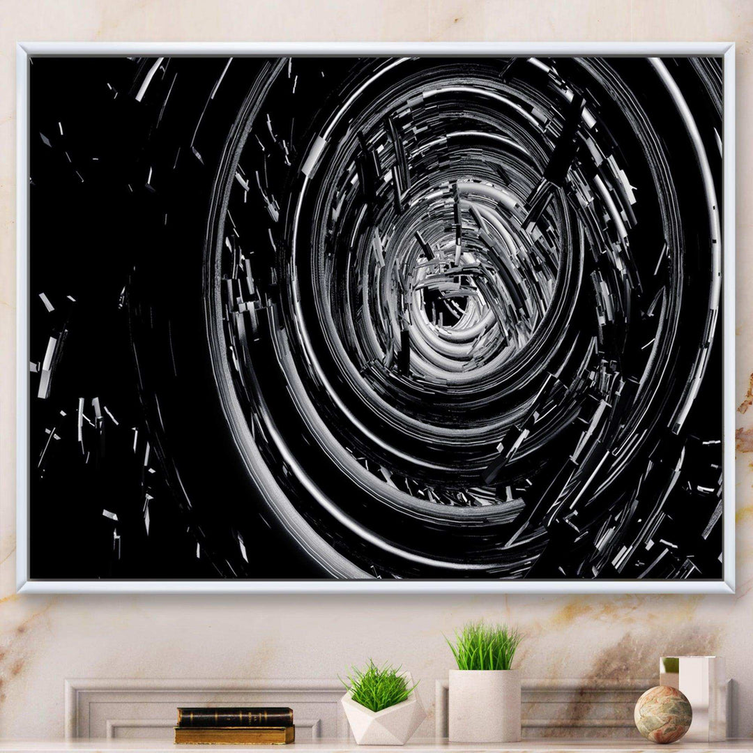Fractal Black Whirlwind - Modern Canvas Wall Art