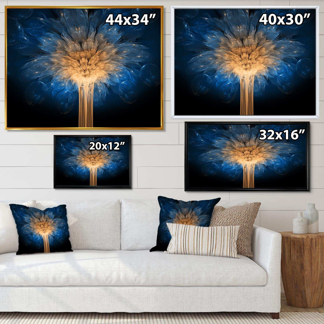 Fractal Blue Dragon Flower - Modern Living Room Wall Decor