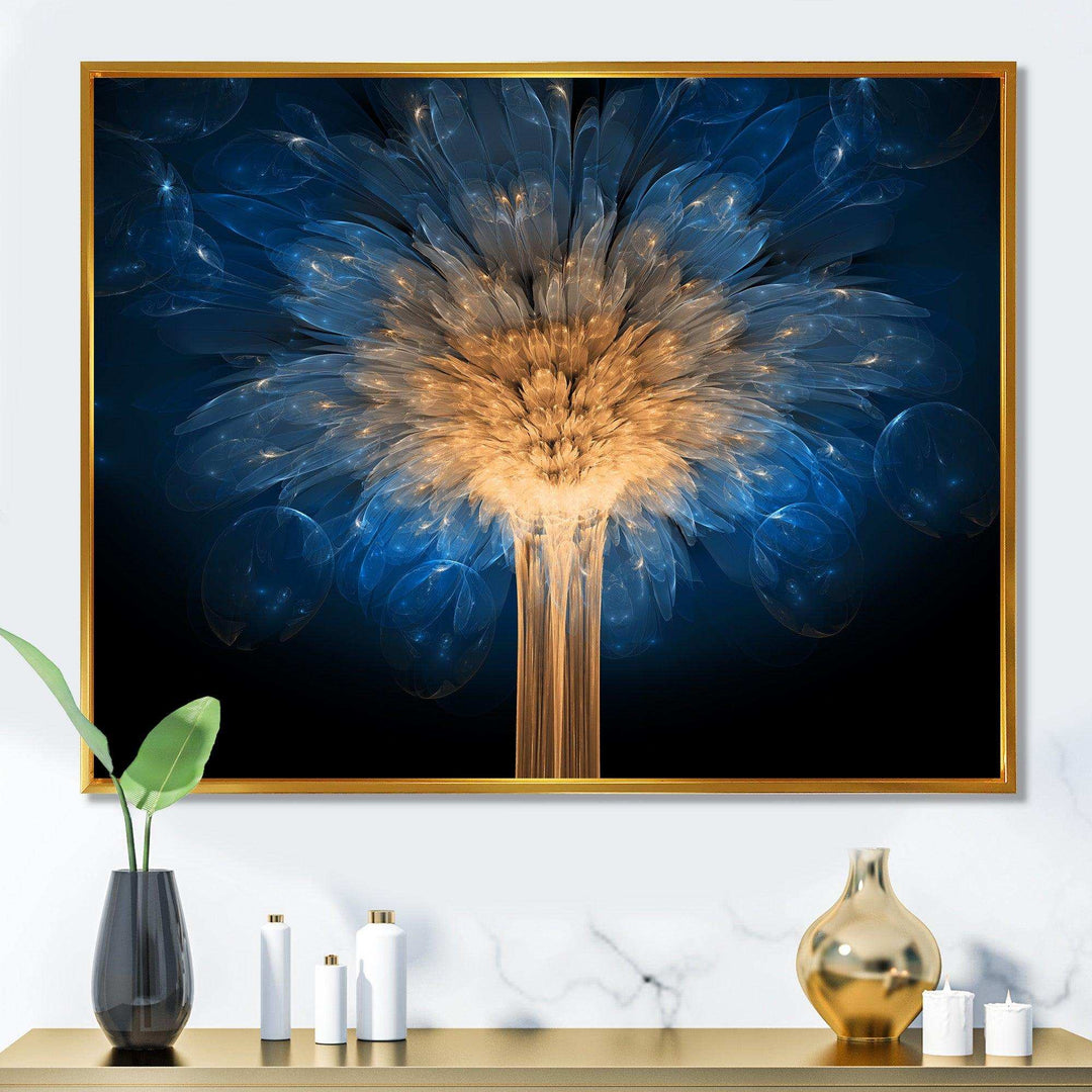 Fractal Blue Dragon Flower - Modern Living Room Wall Decor