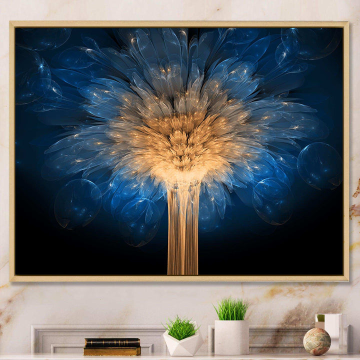 Fractal Blue Dragon Flower - Modern Living Room Wall Decor