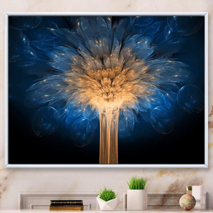 Fractal Blue Dragon Flower - Modern Living Room Wall Decor