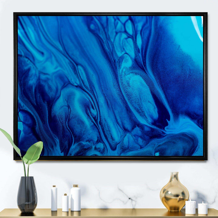 Dark Blue Abstract Acrylic Paint Mix - Modern Canvas Wall Art