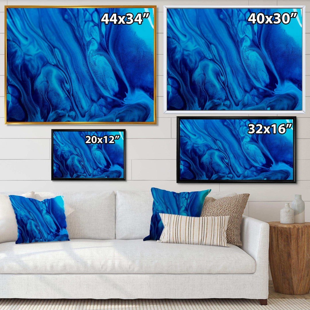Dark Blue Abstract Acrylic Paint Mix - Modern Canvas Wall Art