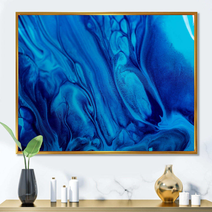 Dark Blue Abstract Acrylic Paint Mix - Modern Canvas Wall Art