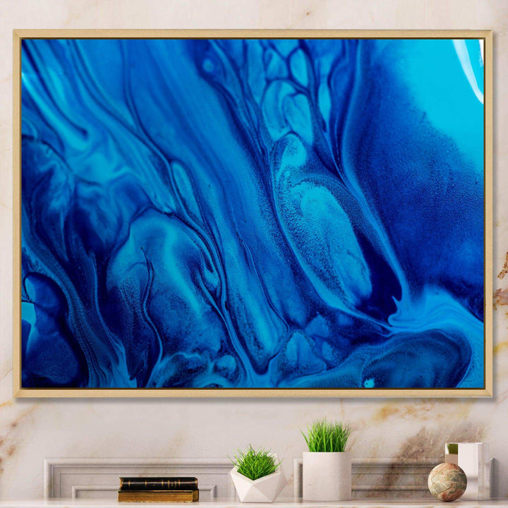 Dark Blue Abstract Acrylic Paint Mix - Modern Canvas Wall Art