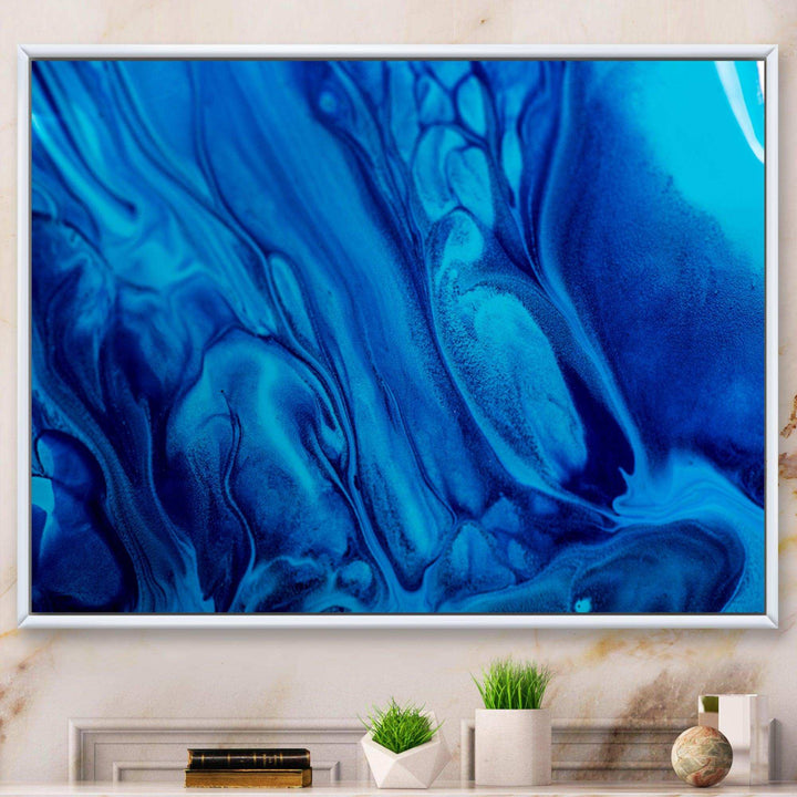 Dark Blue Abstract Acrylic Paint Mix - Modern Canvas Wall Art