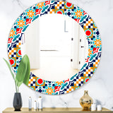 Colorful Geometric Tiles Pattern' Modern Mirror - Oval or Round Wall Mirror