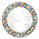 Colorful Geometric Tiles Pattern' Modern Mirror - Oval or Round Wall Mirror