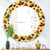 Pattern With Mexican Symbols' Bohemian and Eclectic Mirror - Oval or Round Wall Mirror