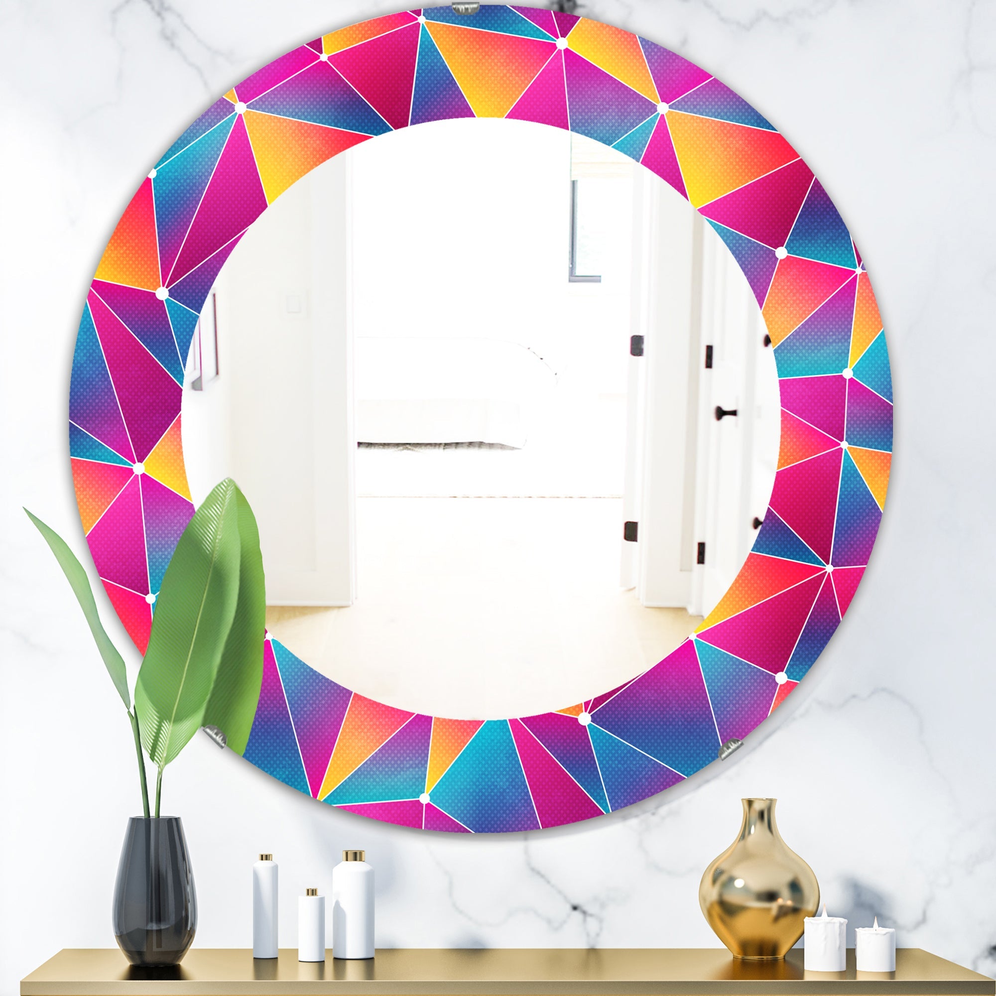 Bright Triangle With Grunge Effect' Modern Mirror - Oval or Round Wall Mirror