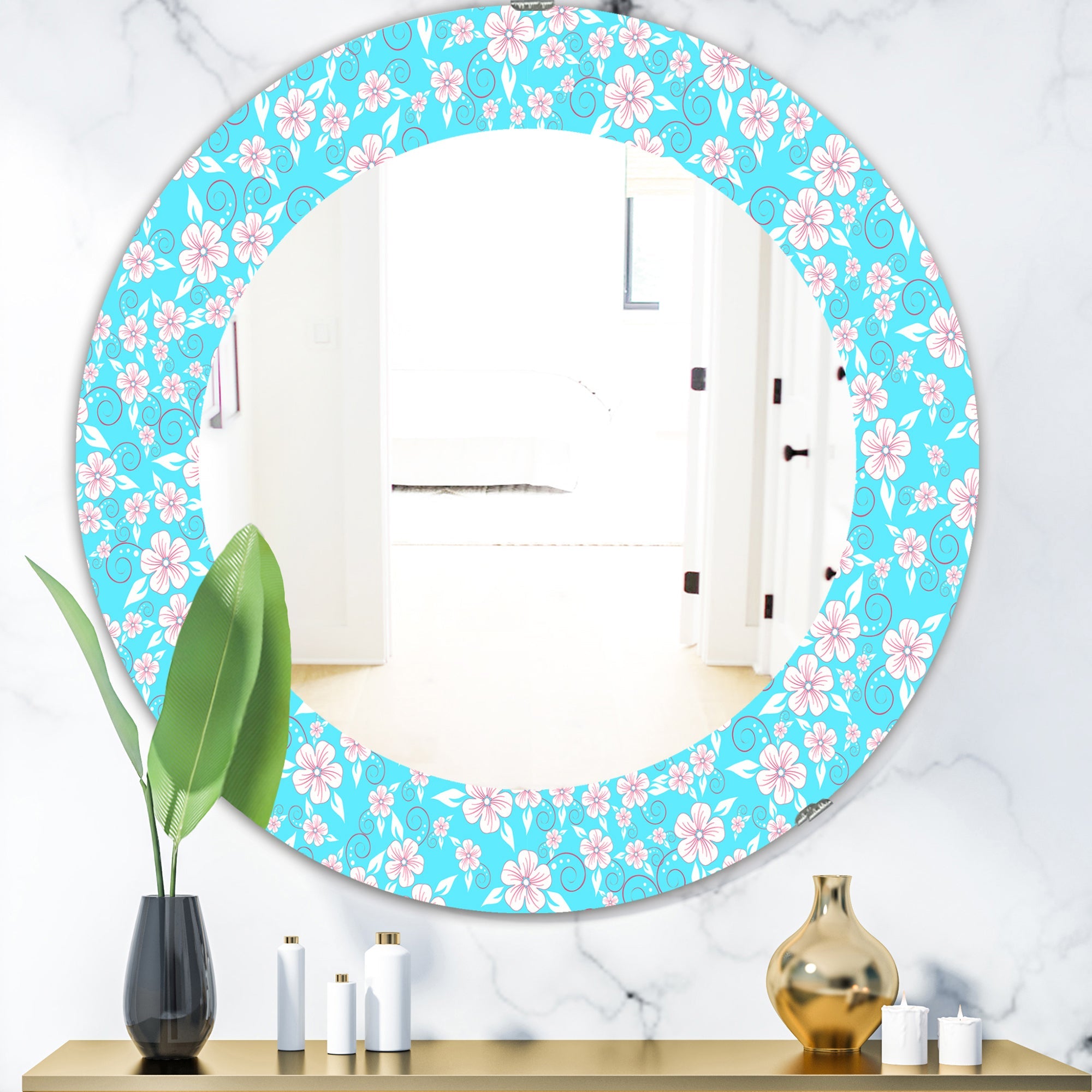 Flower Pattern' Modern Mirror - Oval or Round Wall Mirror