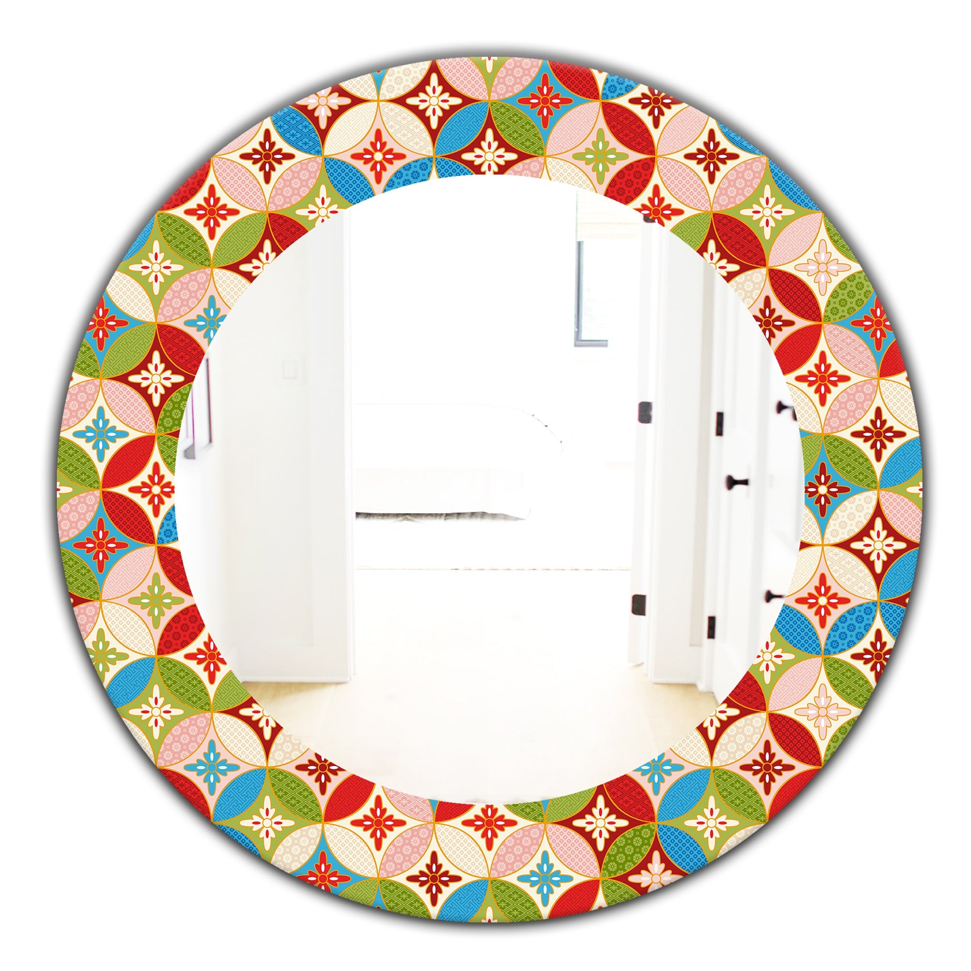 Circles Japanese Texture' Bohemian & Eclectic Mirror - Oval or Round Wall Mirror