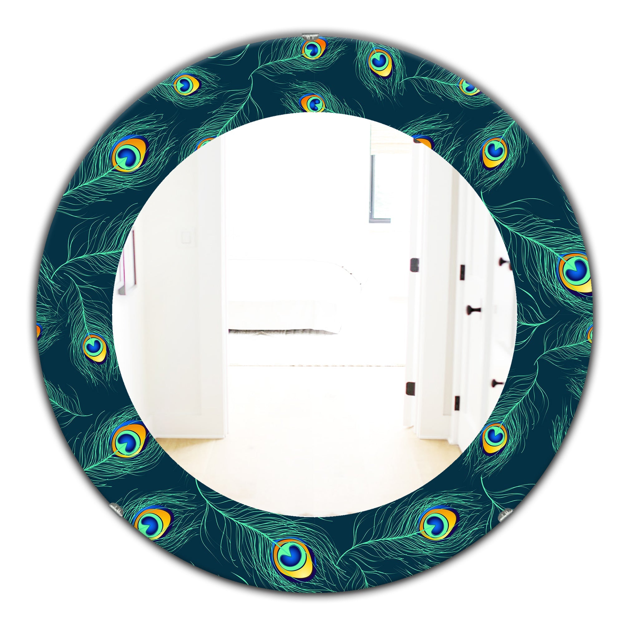 Pattern Of Peacock Feathers' Modern Mirror - Oval or Round Wall Mirror
