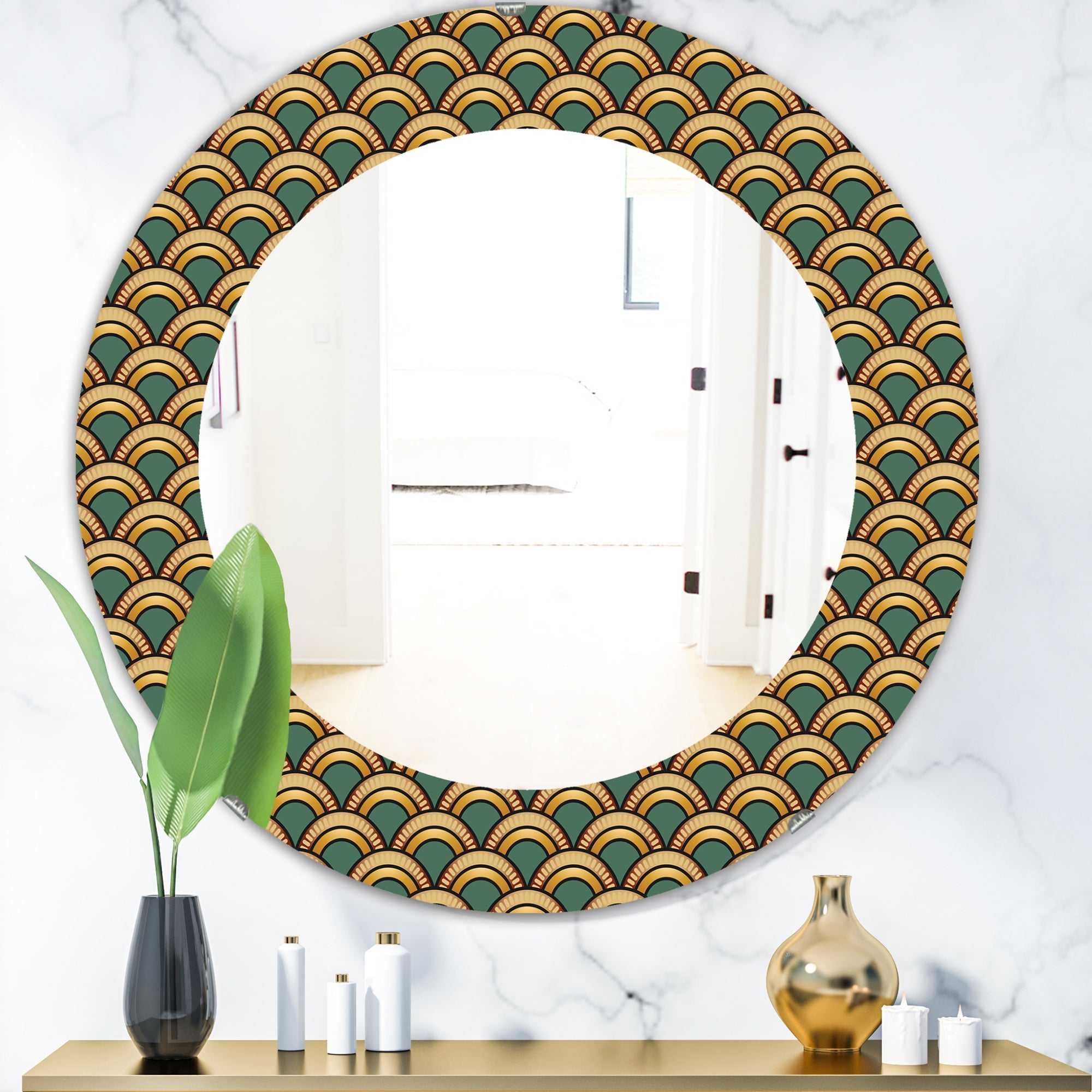 Art Deco Pattern' Bohemian & Eclectic Mirror - Oval or Round Wall Mirror