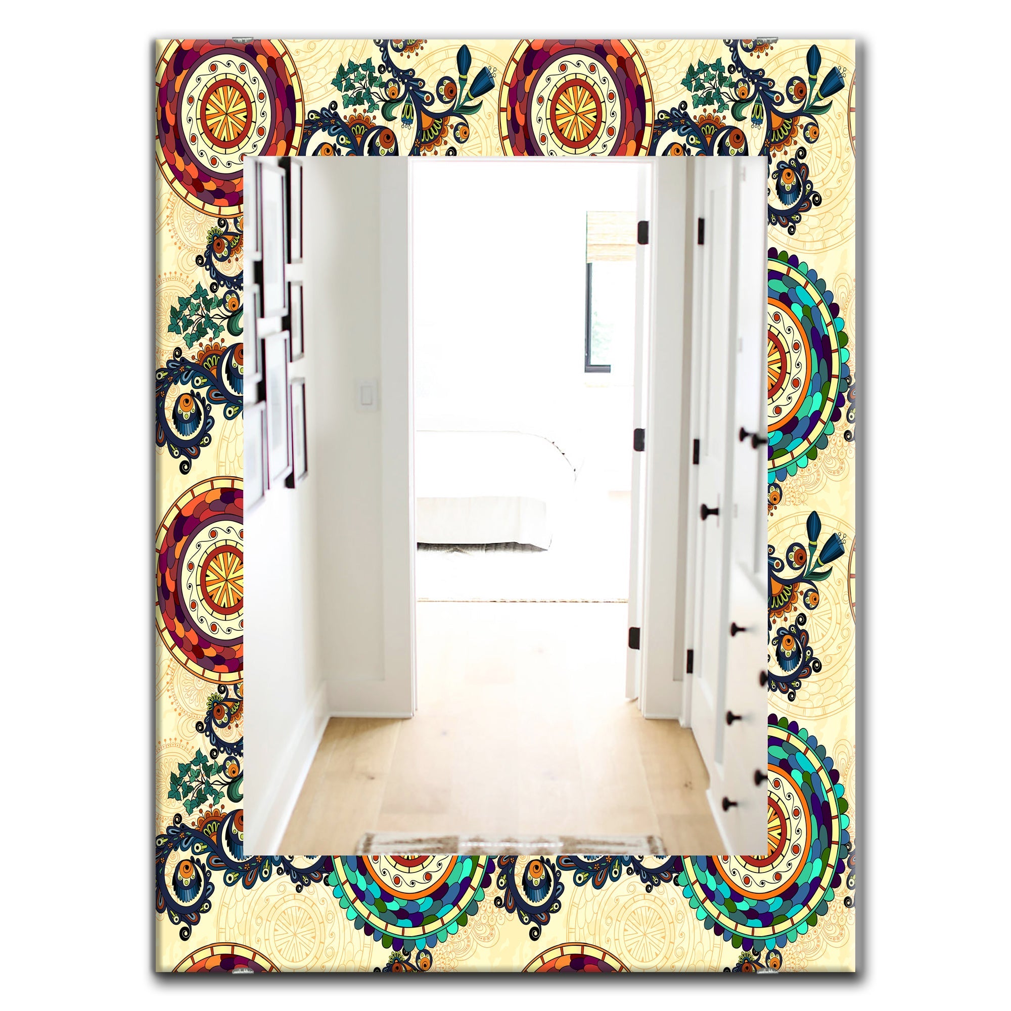 Floral Paisley Ethnic' Bohemian and Eclectic Mirror - Oval or Round Wall Mirror