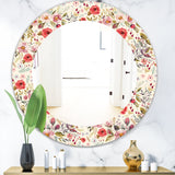 Vintage Red Pink Flower and Leaves' Bohemian and Eclectic Mirror - Oval or Round Wall Mirror