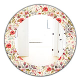 Vintage Red Pink Flower and Leaves' Bohemian and Eclectic Mirror - Oval or Round Wall Mirror