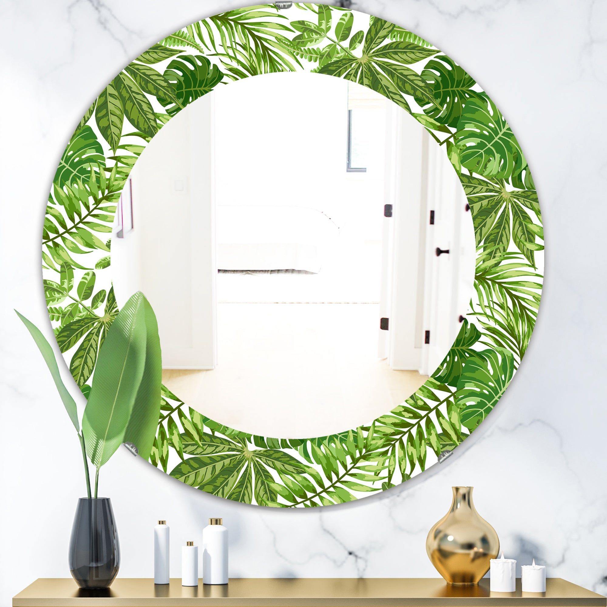Tropical Mood Foliage 19' Bohemian and Eclectic Mirror - Oval or Round Wall Mirror