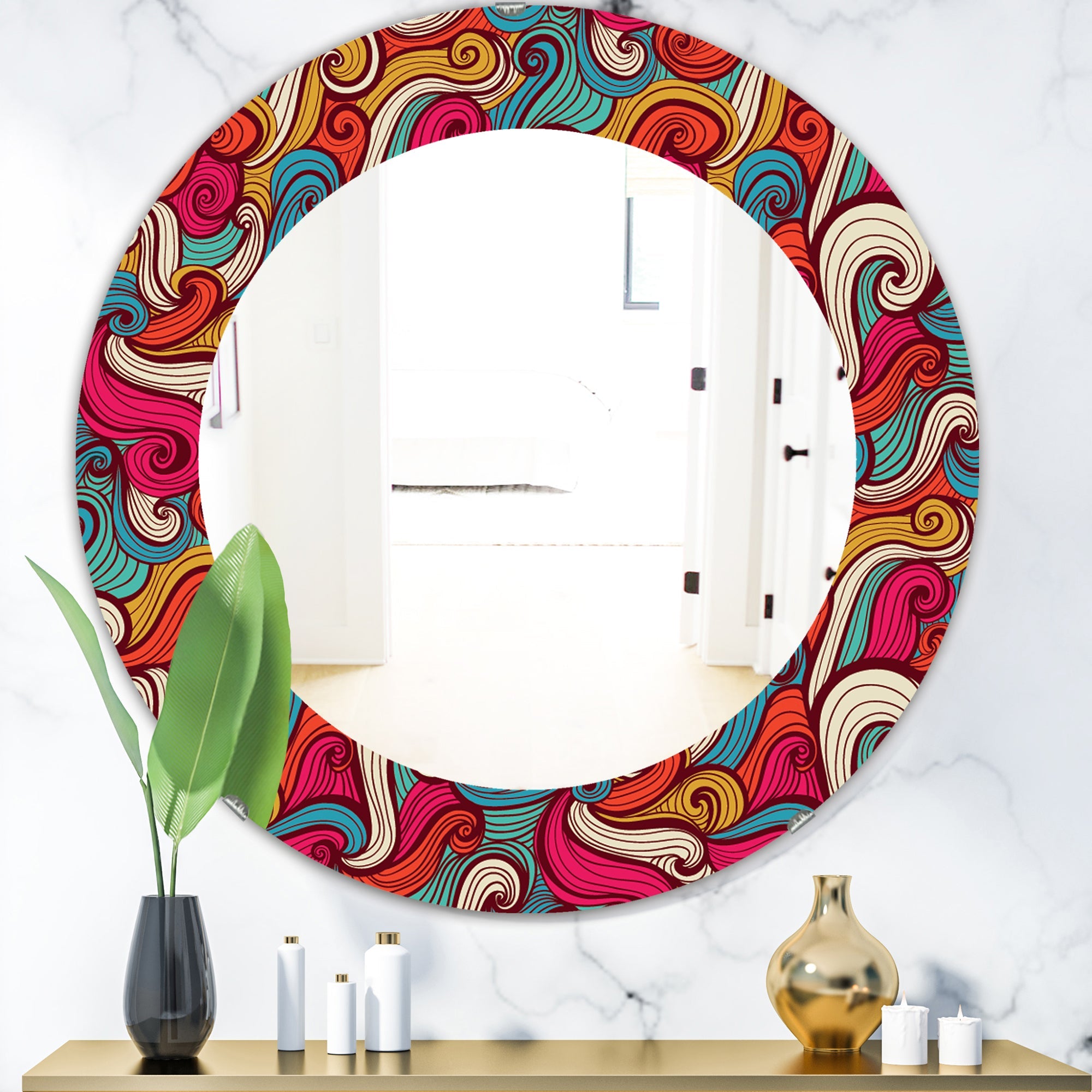 Color Waves Pattern' Traditional Mirror - Oval or Round Wall Mirror