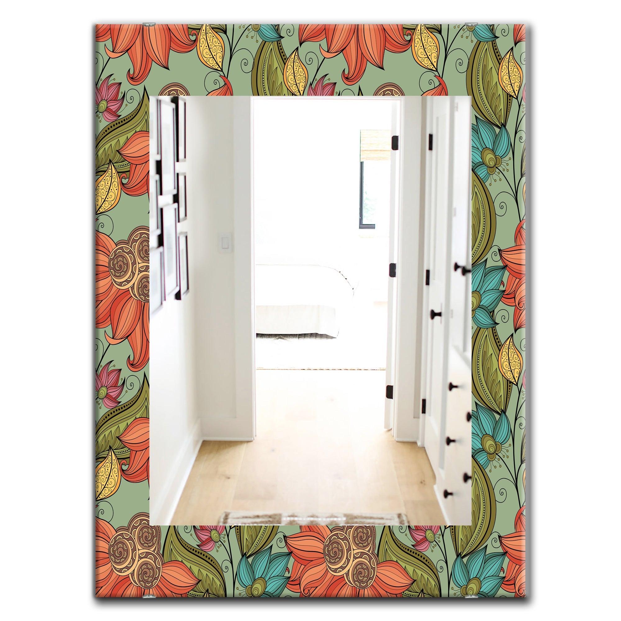 Colorful Floral Pattern I' Bohemian and Eclectic Mirror - Oval or Round Wall Mirror