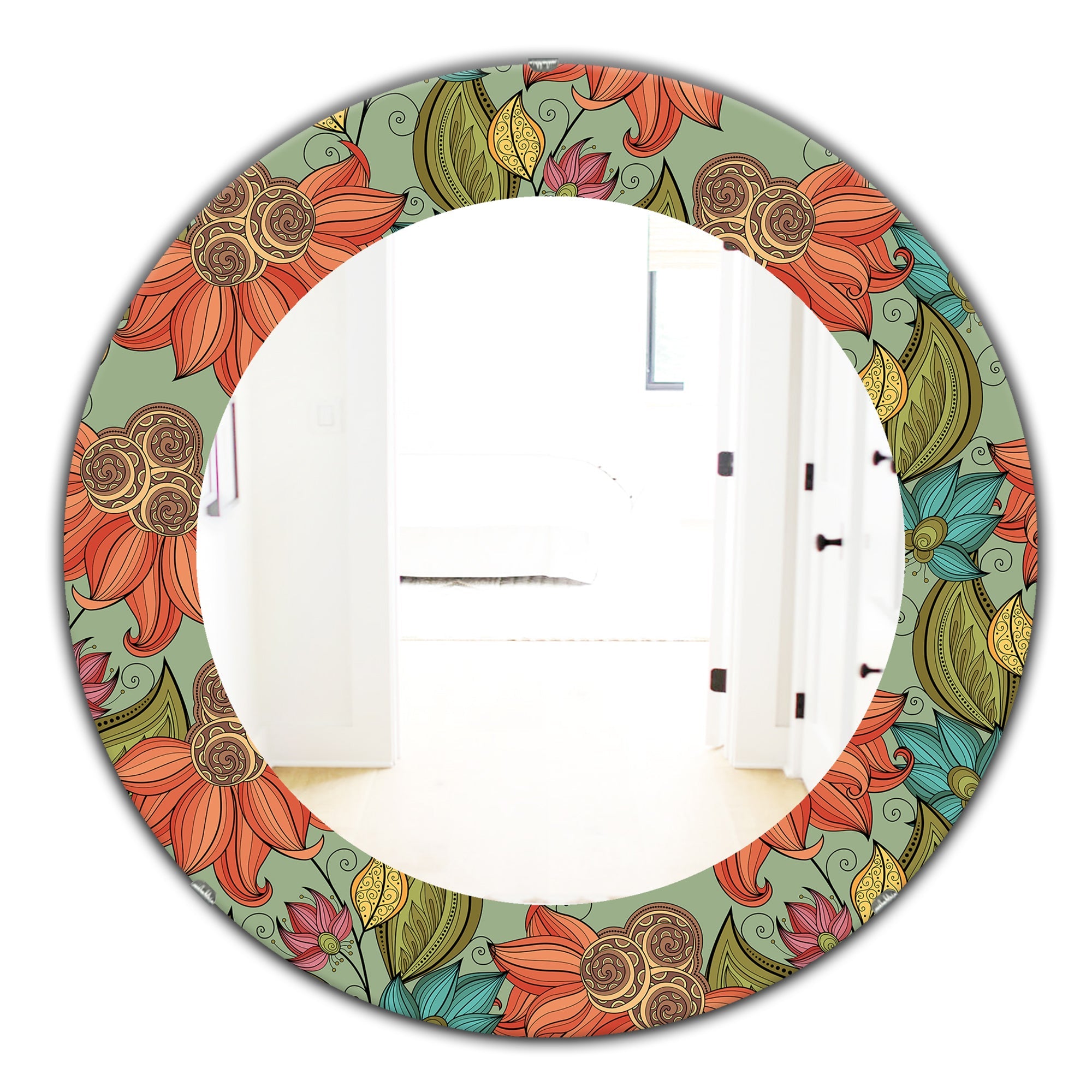 Colorful Floral Pattern I' Bohemian and Eclectic Mirror - Oval or Round Wall Mirror
