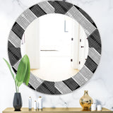 Black and White Check Stipes Pattern' Modern Mirror - Oval or Round Wall Mirror