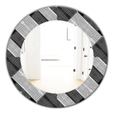 Black and White Check Stipes Pattern' Modern Mirror - Oval or Round Wall Mirror