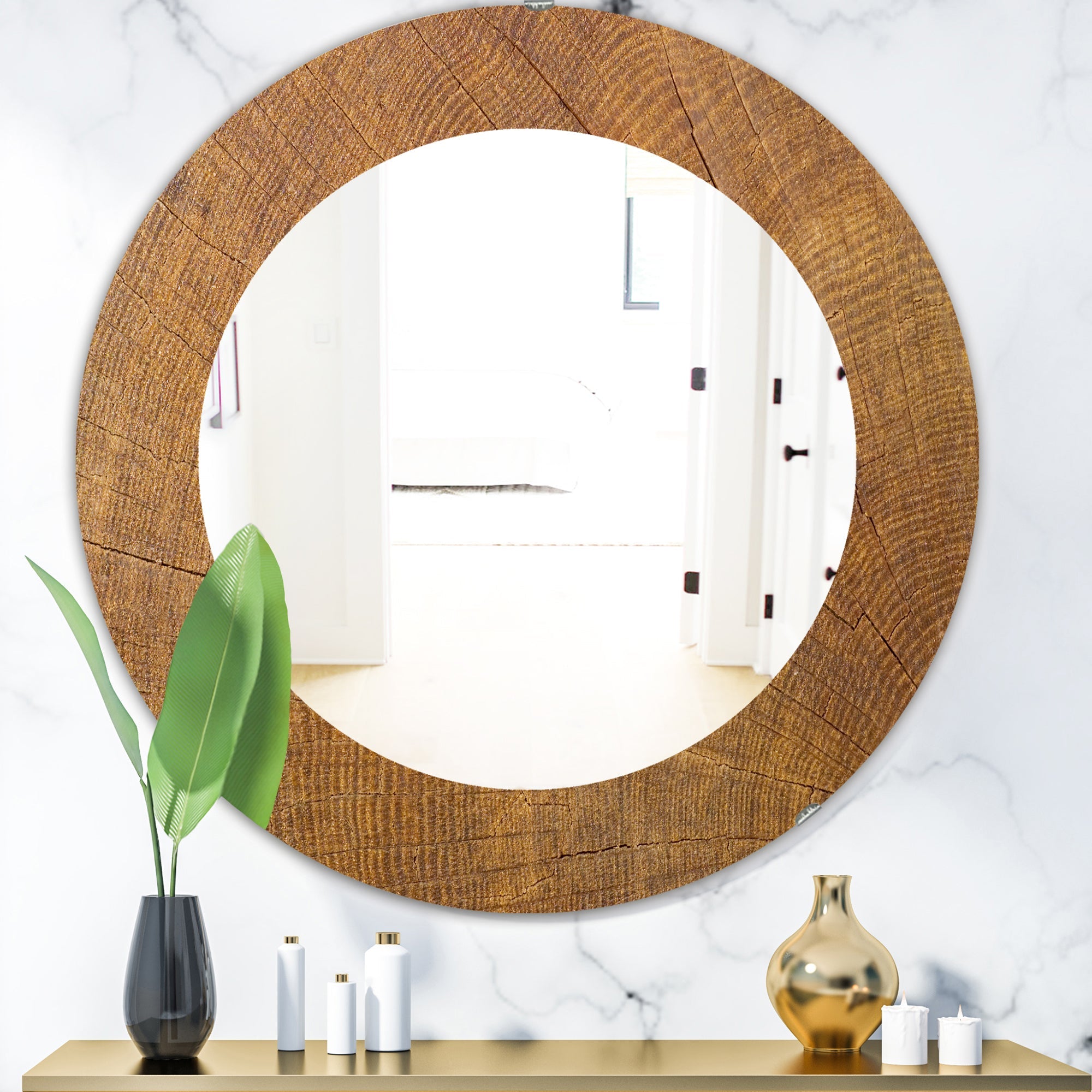 Wood II' Mid-Century Mirror - Oval or Round Wall Mirror