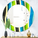 Blue, Yellow, Blue, Green and Black Colored Curves' Modern Mirror - Oval or Round Wall Mirror
