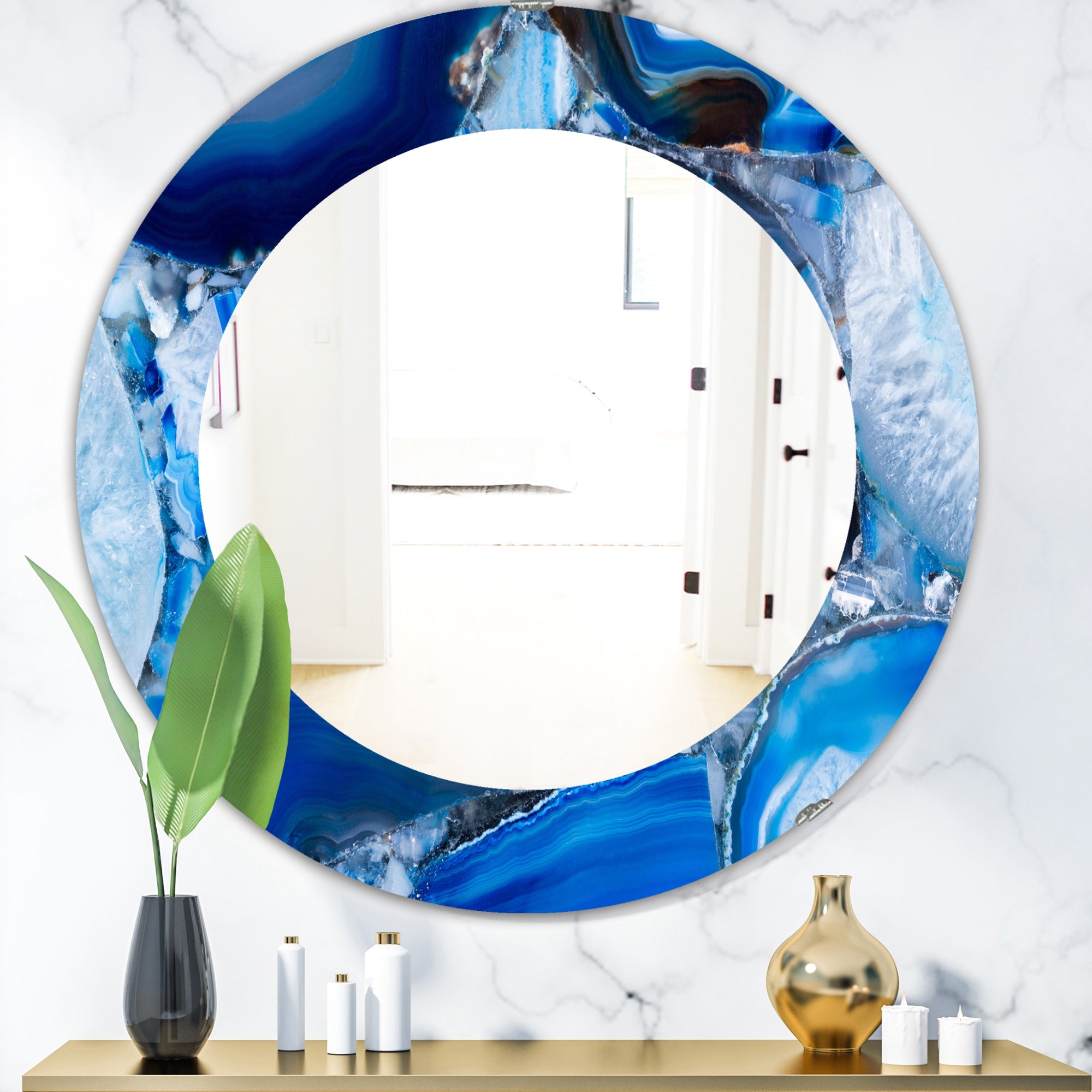 Marbled Geode 11' Mid-Century Mirror - Oval or Round Wall Mirror