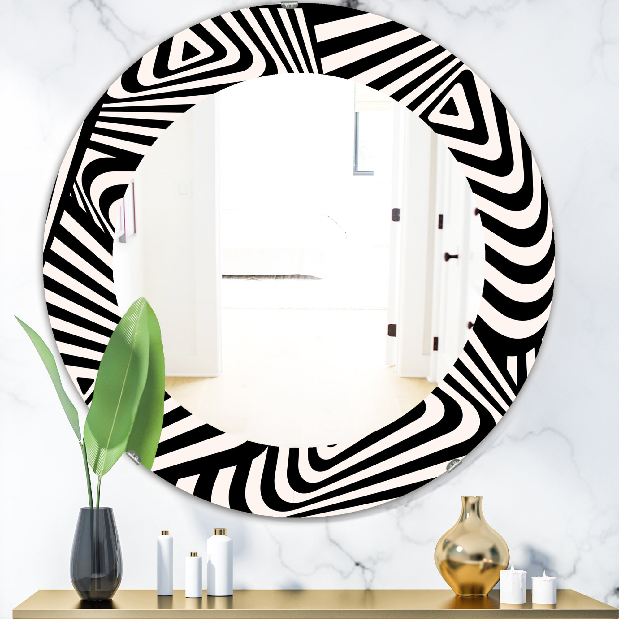 Black & White 5' Modern Mirror - Contemporary Oval or Round Wall Mirror