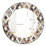 Vintage Diamond Pattern In Blue and Brown' Bohemian and Eclectic Mirror - Oval or Round Wall Mirror