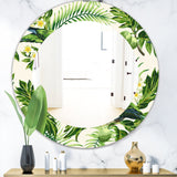 Tropical Leaves Green' Bohemian and Eclectic Mirror - Oval or Round Wall Mirror