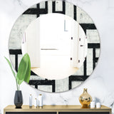 Black and White Labyrinth Geometric' Mid-Century Mirror - Oval or Round Wall Mirror