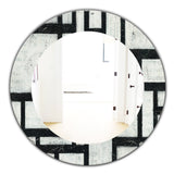 Black and White Labyrinth Geometric' Mid-Century Mirror - Oval or Round Wall Mirror