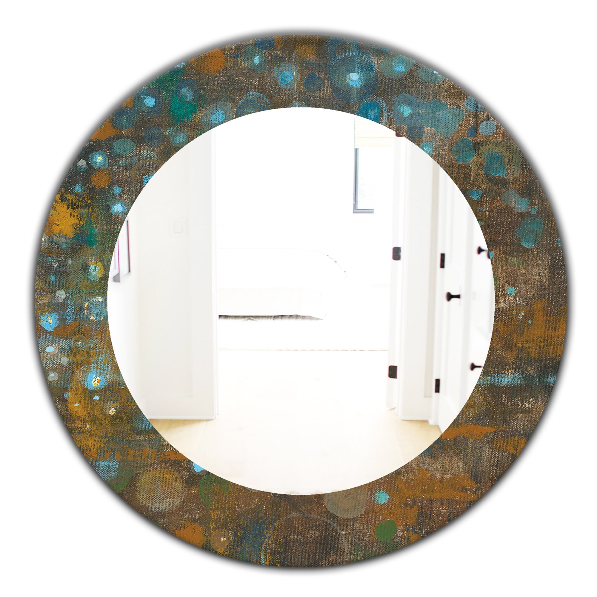 Blue and Bronze Dots On Glass IV' Traditional Mirror - Oval or Round Wall Mirror