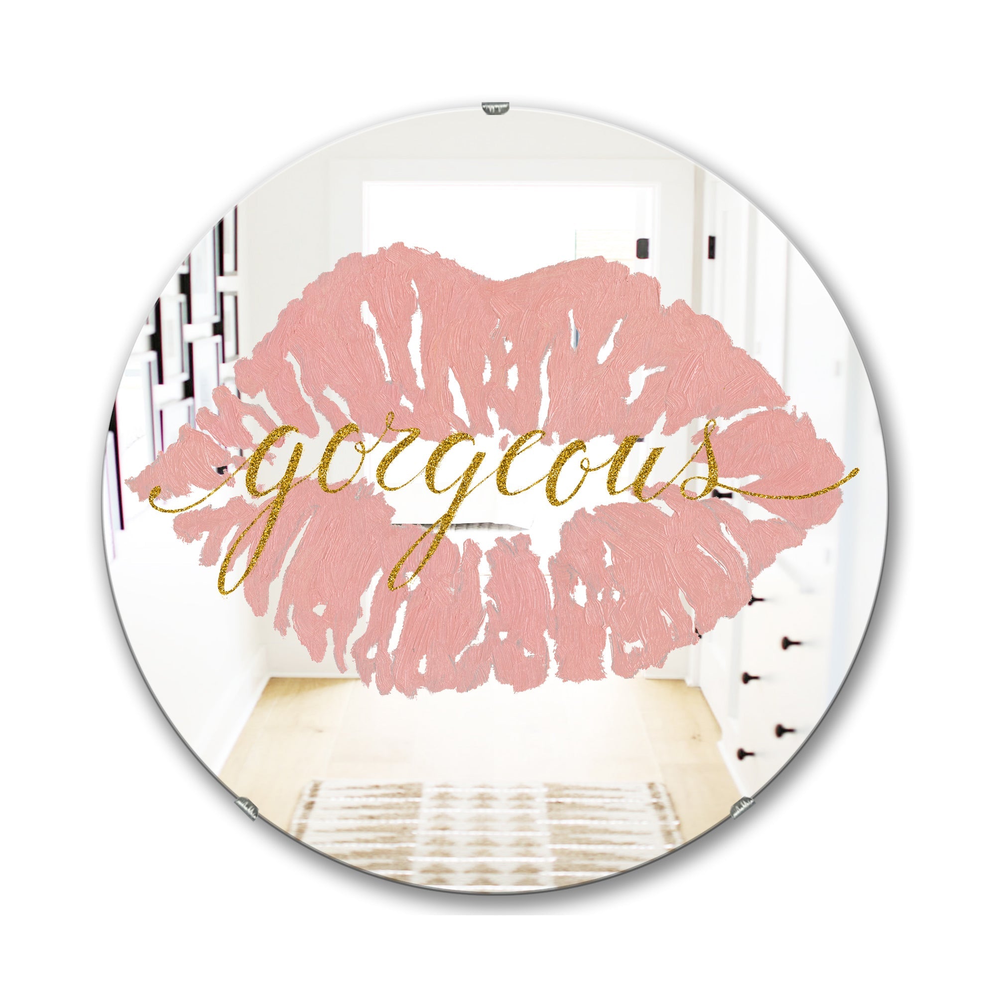 Fashion Glam Lips On Gold II' Modern Mirror - Oval and Circle Wall Mirror