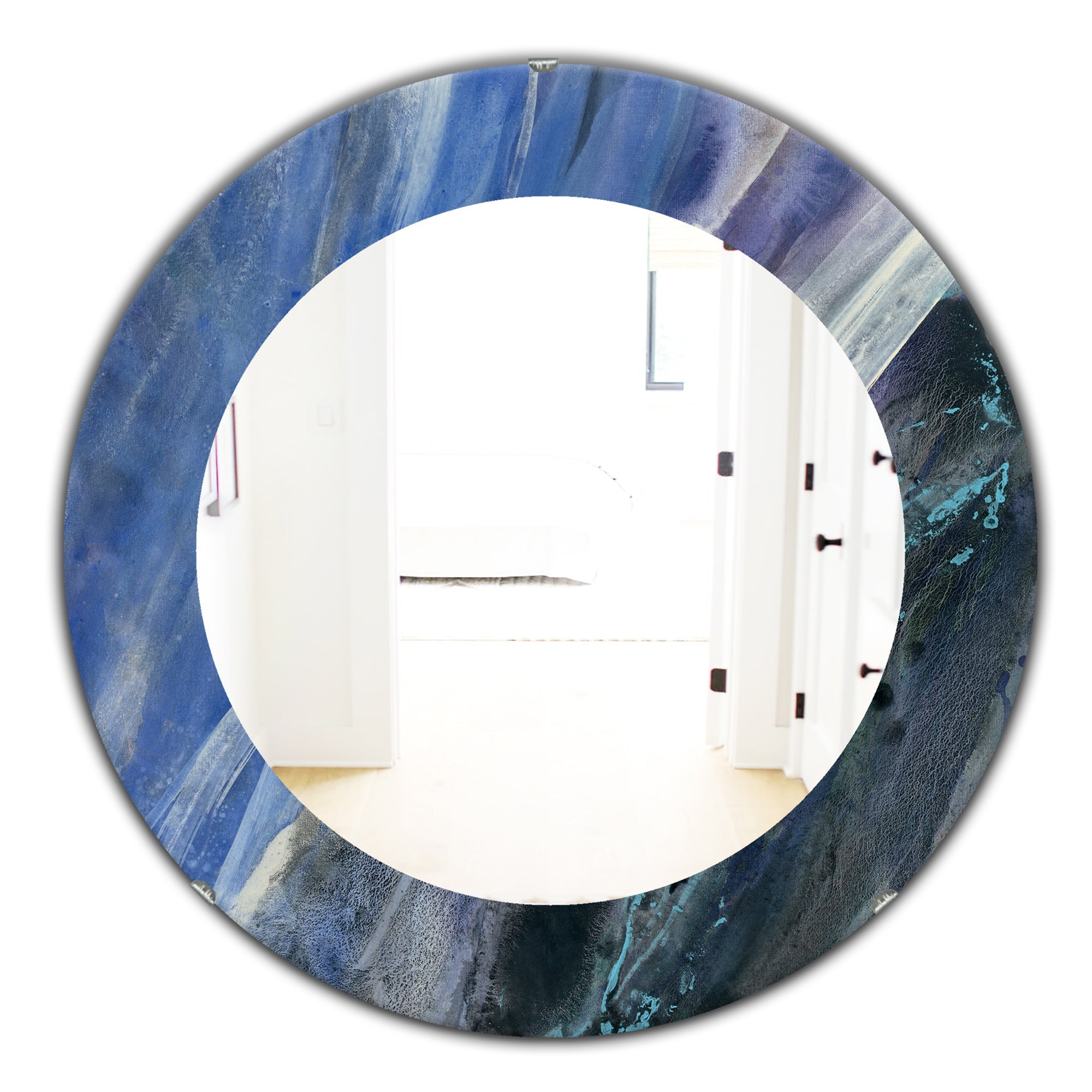 Black and Blue Abstract Water Painting' Modern Mirror - Oval or Round Wall Mirror
