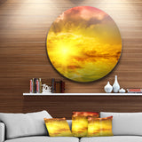 Red Dramatic Sky with Yellow Sun Ultra Glossy Landscape Metal Circle Wall Art
