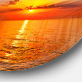 Orange Sea Sunrise under Blue Sky Ultra Glossy Seashore Metal Circle Wall Art