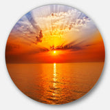 Orange Sea Sunrise under Blue Sky Ultra Glossy Seashore Metal Circle Wall Art