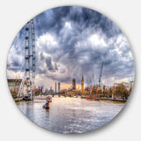 London Skyline and River Thames Ultra Glossy Cityscape Circle Wall Art